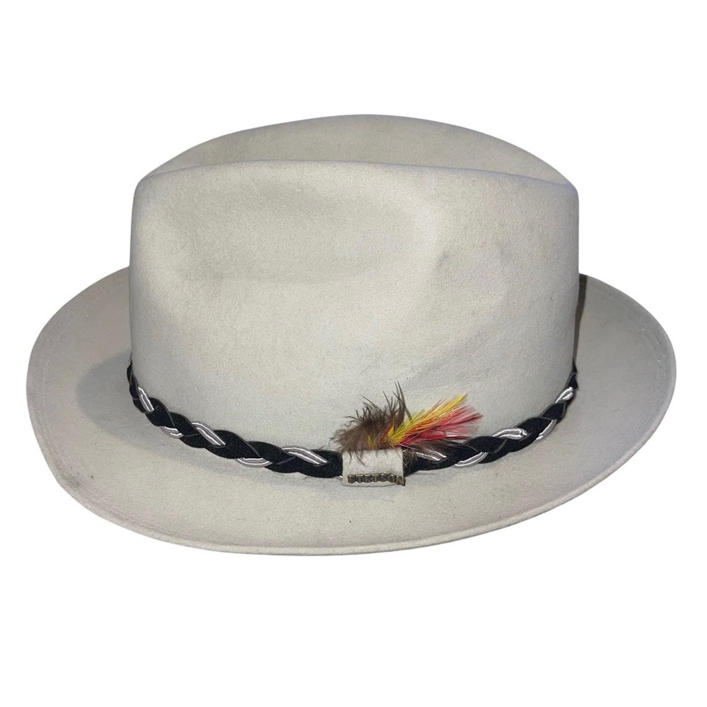 Stetson Ultimate Finish Gray Felt Fedora Hat Mens Size 7 Vintage Braided Band